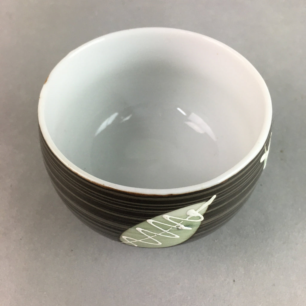 Japanese Porcelain Teacup Yunomi Vtg Sencha Brown Green Leaf Stripe TC151