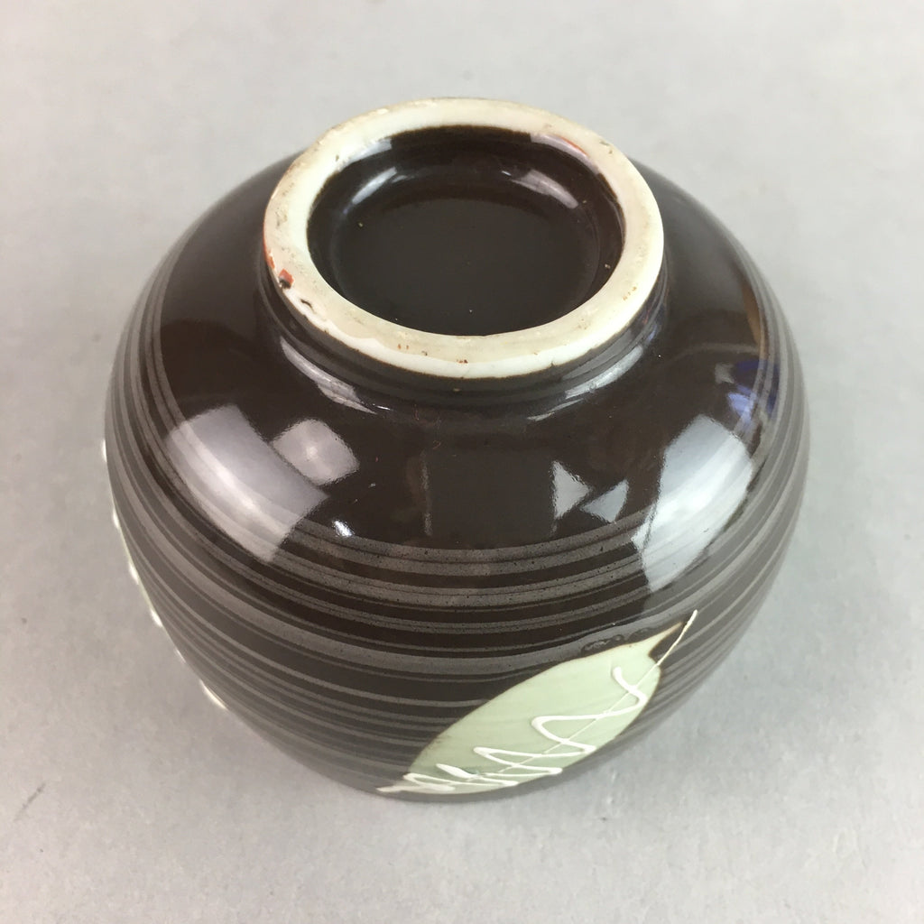 Japanese Porcelain Teacup Yunomi Vtg Sencha Brown Green Leaf Stripe TC151