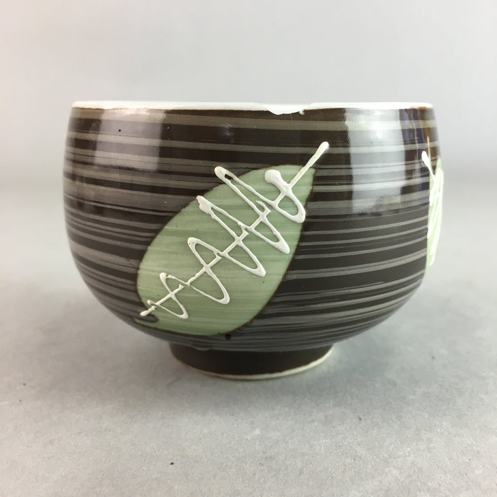 Japanese Porcelain Teacup Yunomi Vtg Sencha Brown Green Leaf Stripe TC152