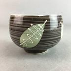 Japanese Porcelain Teacup Yunomi Vtg Sencha Brown Green Leaf Stripe TC152