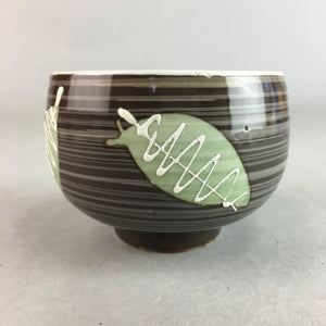Japanese Porcelain Teacup Yunomi Vtg Sencha Brown Green Leaf Stripe TC152