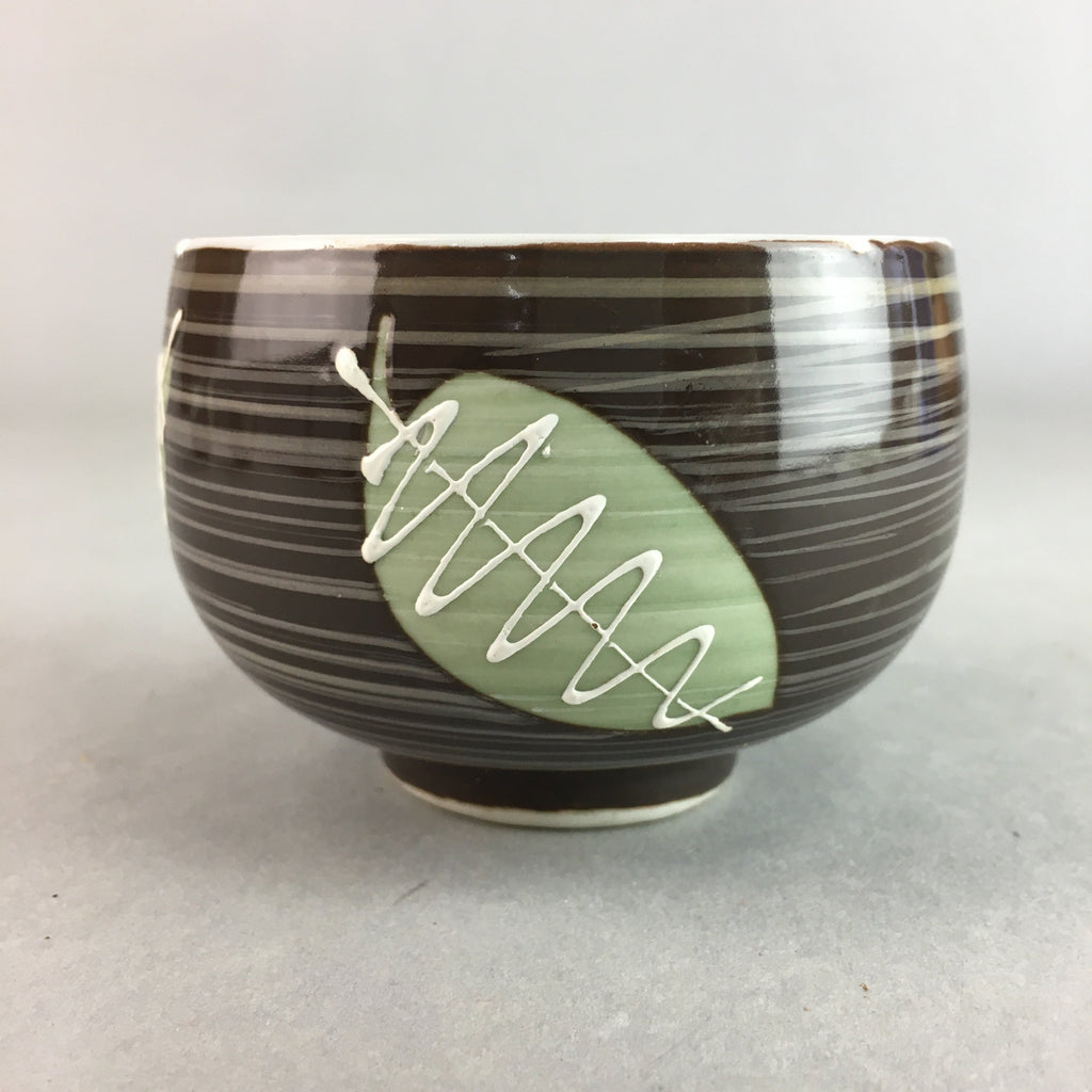 Japanese Porcelain Teacup Yunomi Vtg Sencha Brown Green Leaf Stripe TC152