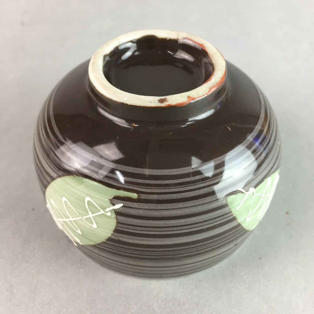 Japanese Porcelain Teacup Yunomi Vtg Sencha Brown Green Leaf Stripe TC152