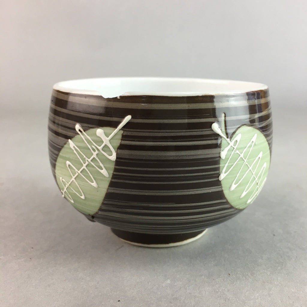 Japanese Porcelain Teacup Yunomi Vtg Sencha Brown Green Leaf Stripe TC152