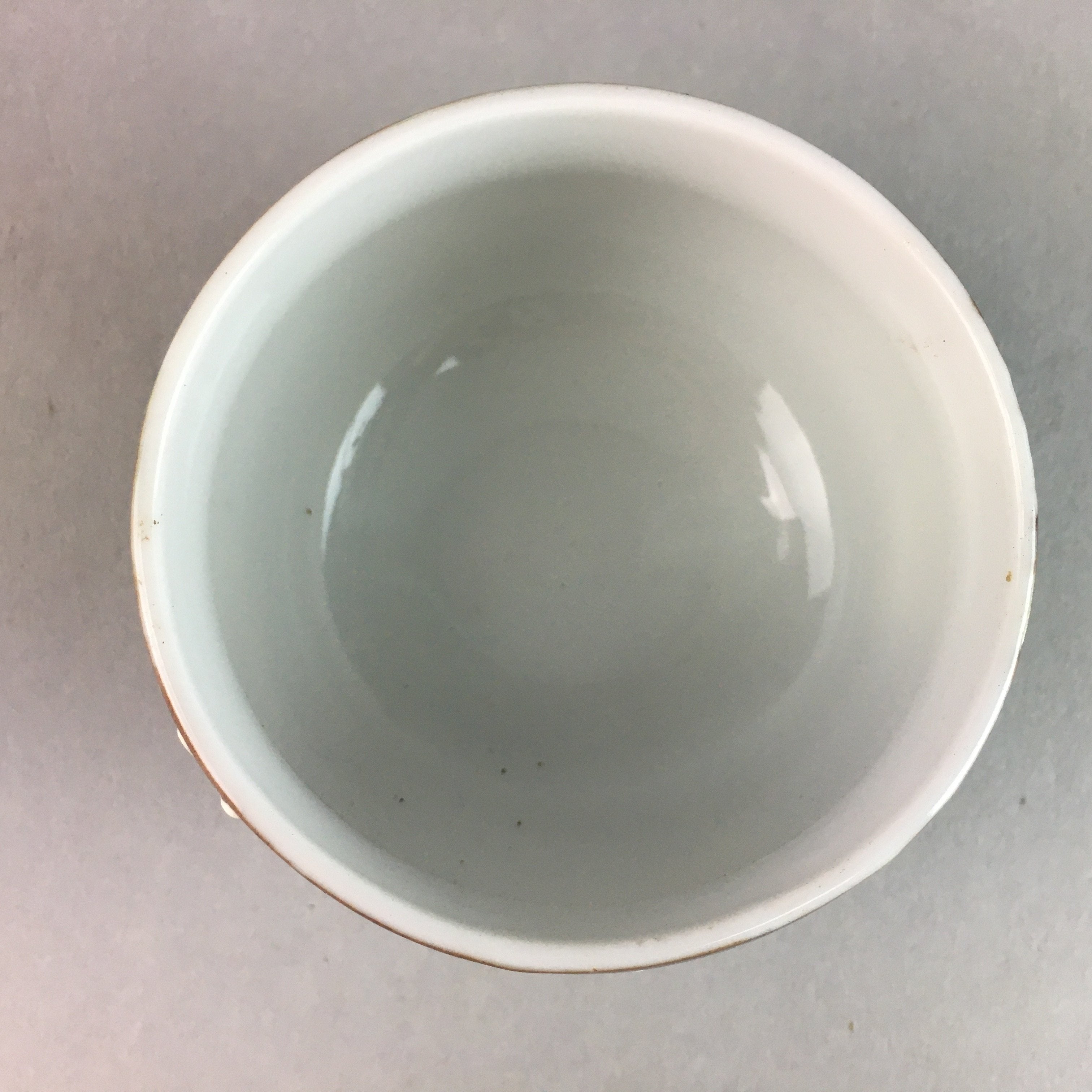 Japanese Porcelain Teacup Yunomi Vtg Sencha Brown Green Leaf Stripe TC153