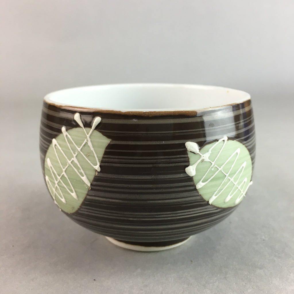 Japanese Porcelain Teacup Yunomi Vtg Sencha Brown Green Leaf Stripe TC153