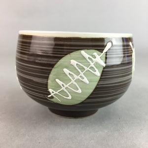 Japanese Porcelain Teacup Yunomi Vtg Sencha Brown Green Leaf Stripe TC154