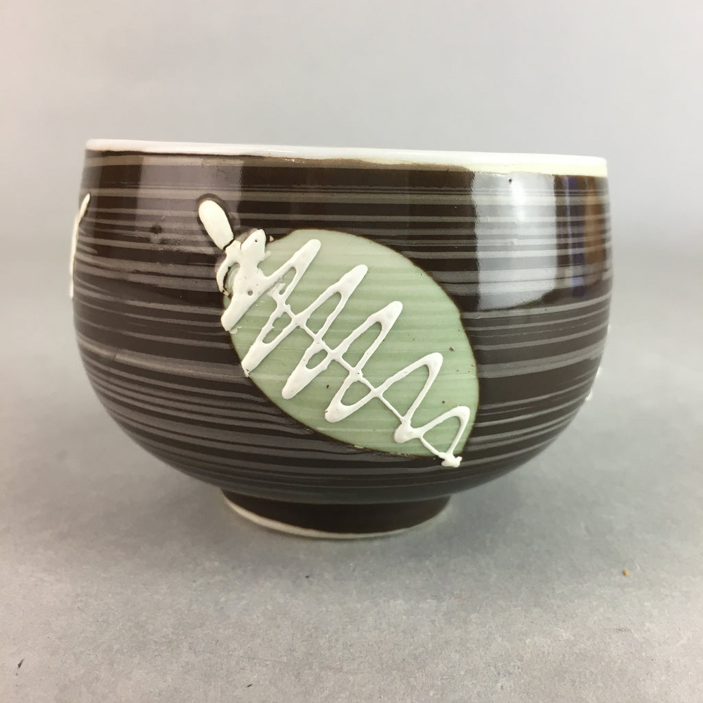 Japanese Porcelain Teacup Yunomi Vtg Sencha Brown Green Leaf Stripe TC154