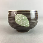 Japanese Porcelain Teacup Yunomi Vtg Sencha Brown Green Leaf Stripe TC154