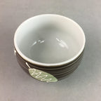 Japanese Porcelain Teacup Yunomi Vtg Sencha Brown Green Leaf Stripe TC154