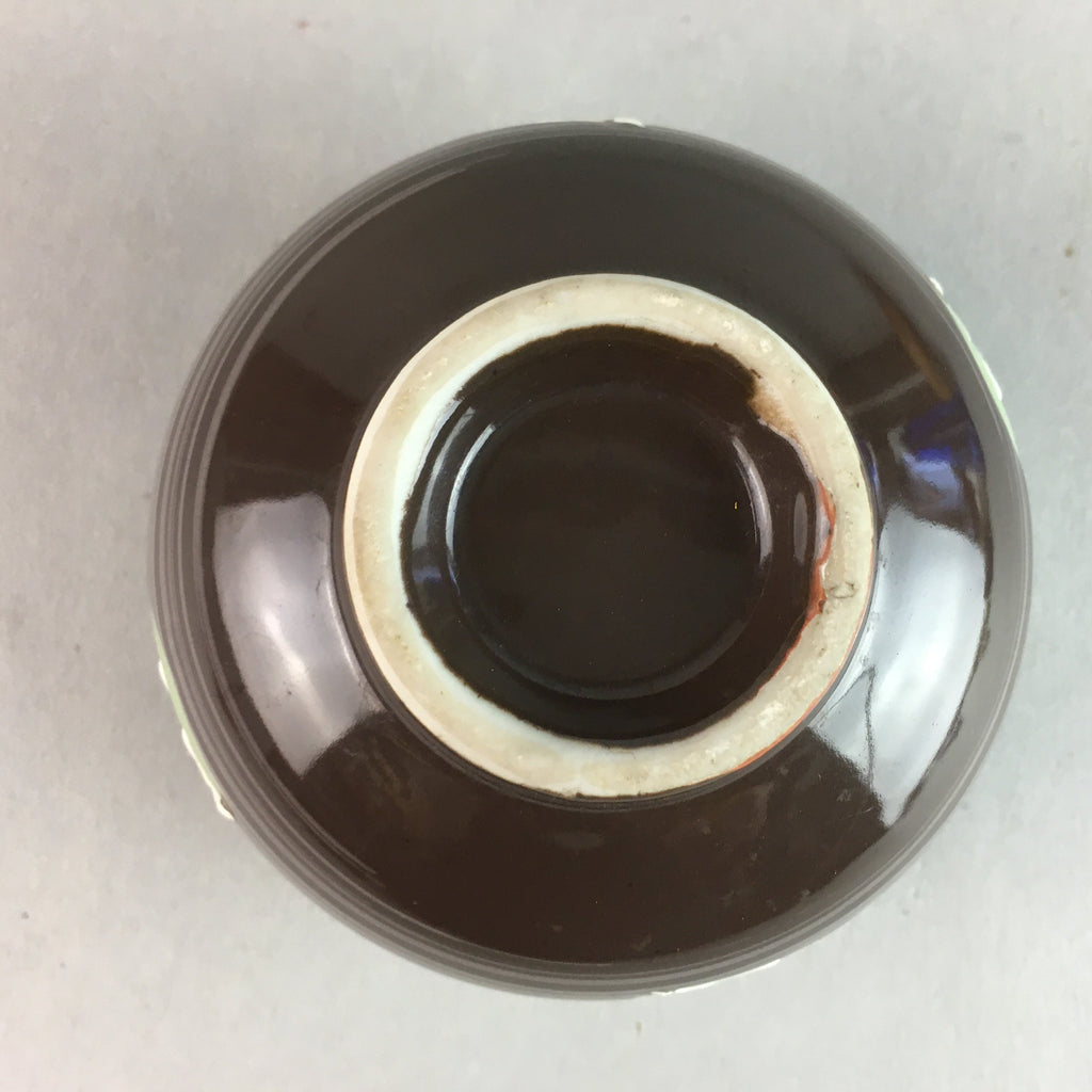 Japanese Porcelain Teacup Yunomi Vtg Sencha Brown Green Leaf Stripe TC154