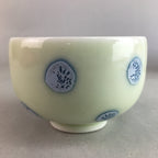 Japanese Porcelain Teacup Yunomi Vtg Sencha White Blue Dot Kanji TC124