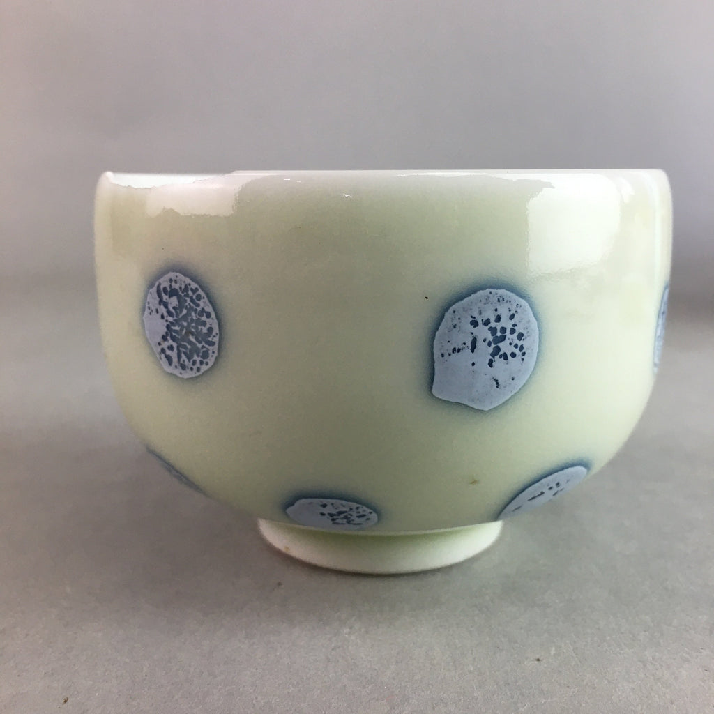 Japanese Porcelain Teacup Yunomi Vtg Sencha White Blue Dot Kanji TC124