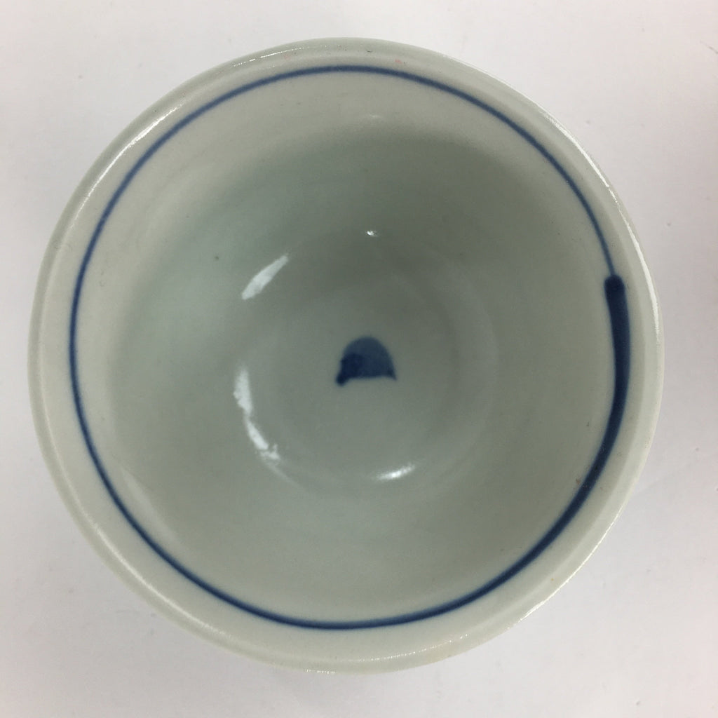 Japanese Porcelain Teacup Yunomi Vtg White Blue Karakusa pattern Sencha TC194