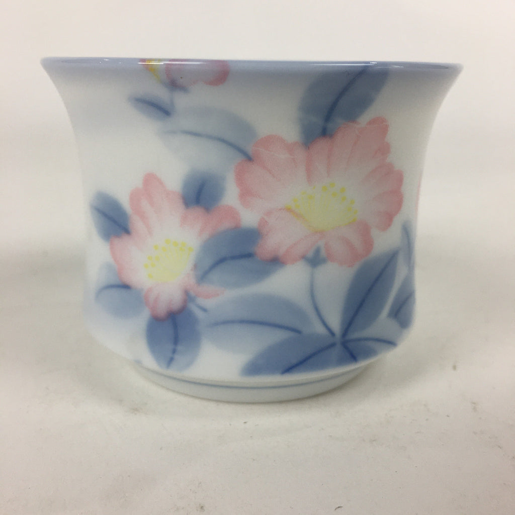 Japanese Porcelain Teacup Yunomi Vtg White Pink Flower Pottery Sencha TC269