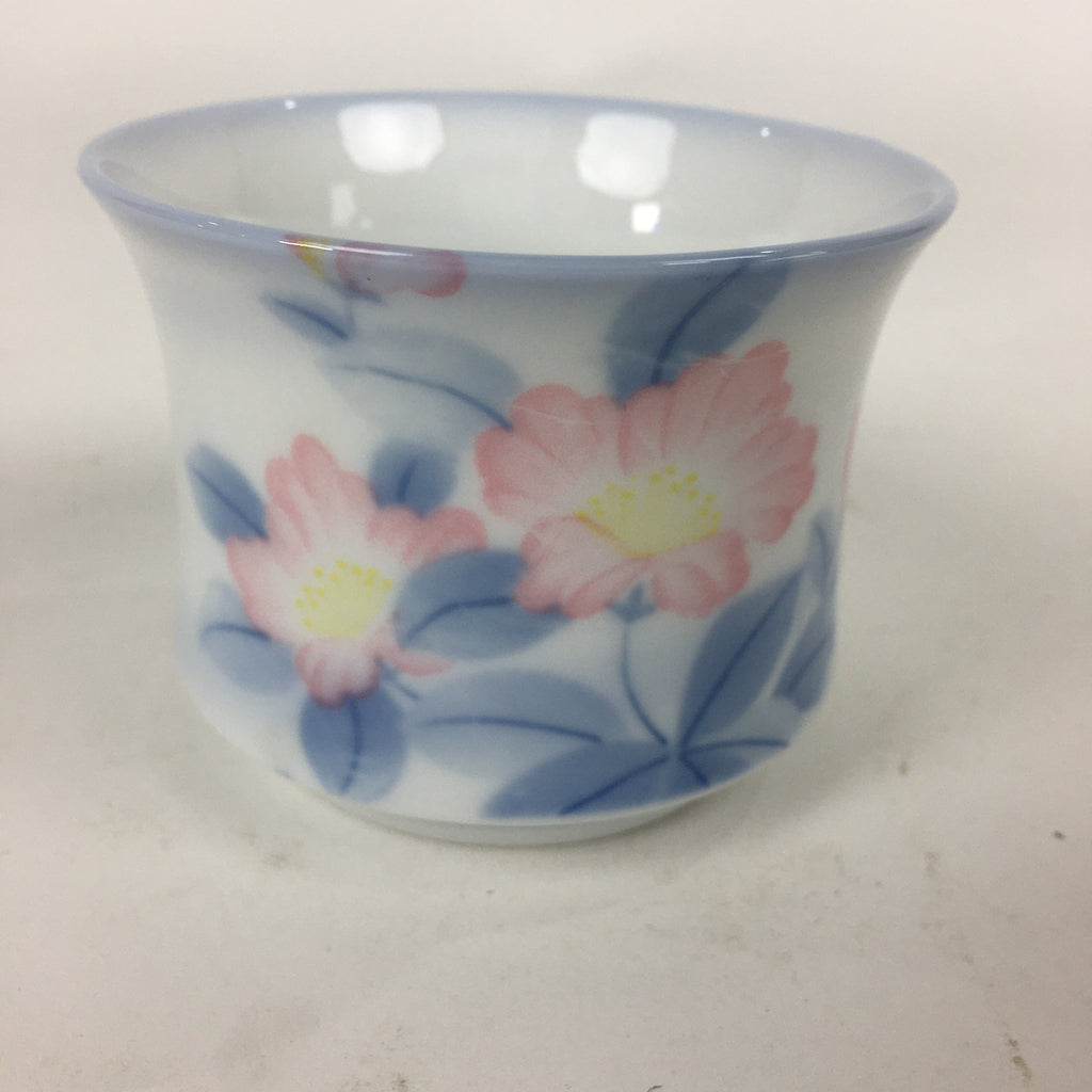 Japanese Porcelain Teacup Yunomi Vtg White Pink Flower Pottery Sencha TC269