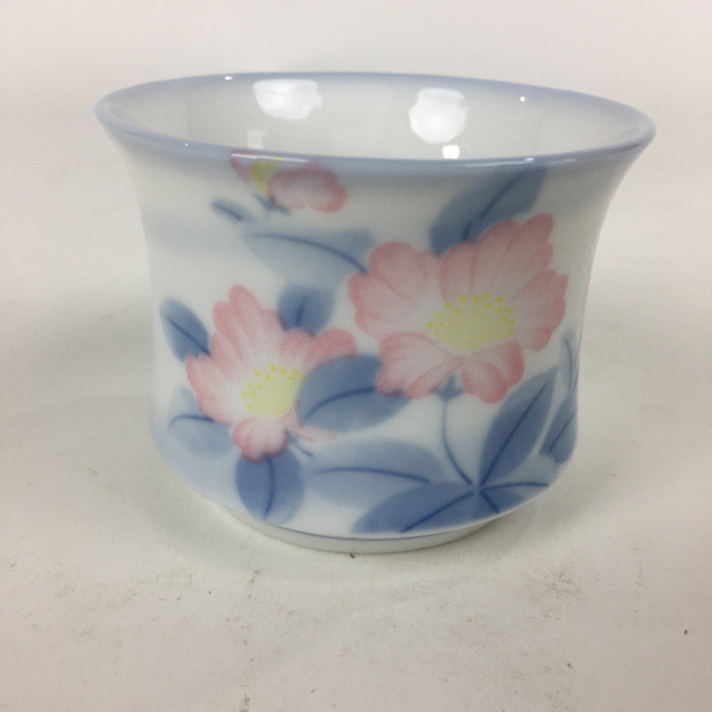 Japanese Porcelain Teacup Yunomi Vtg White Pink Flower Pottery Sencha TC270