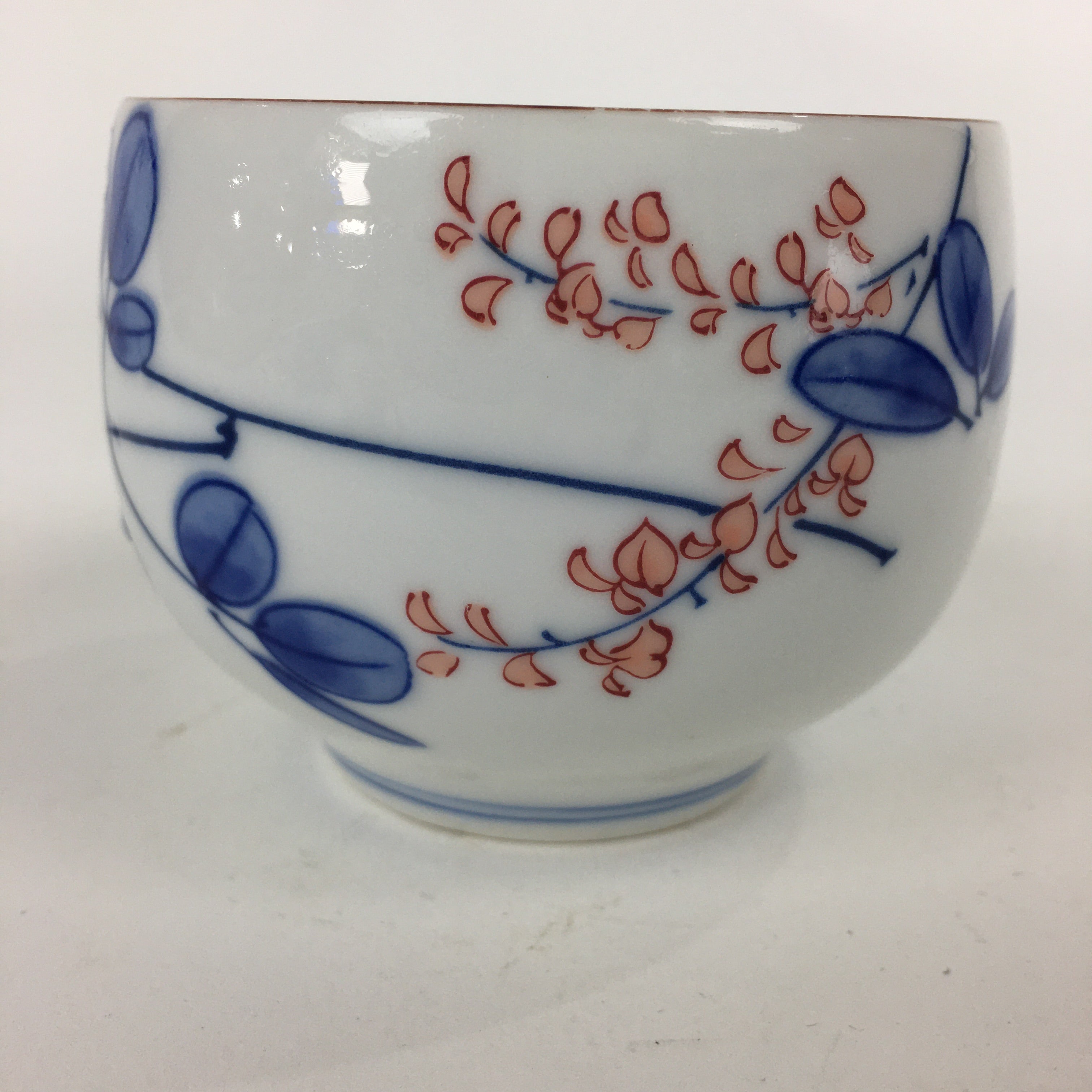 Japanese Porcelain Teacup Yunomi Vtg White Red Flower Pottery Sencha TC267