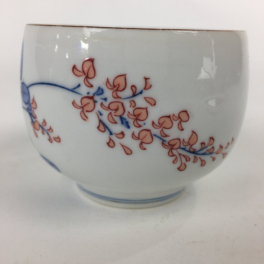 Japanese Porcelain Teacup Yunomi Vtg White Red Flower Pottery Sencha TC267