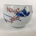 Japanese Porcelain Teacup Yunomi Vtg White Red Flower Pottery Sencha TC268