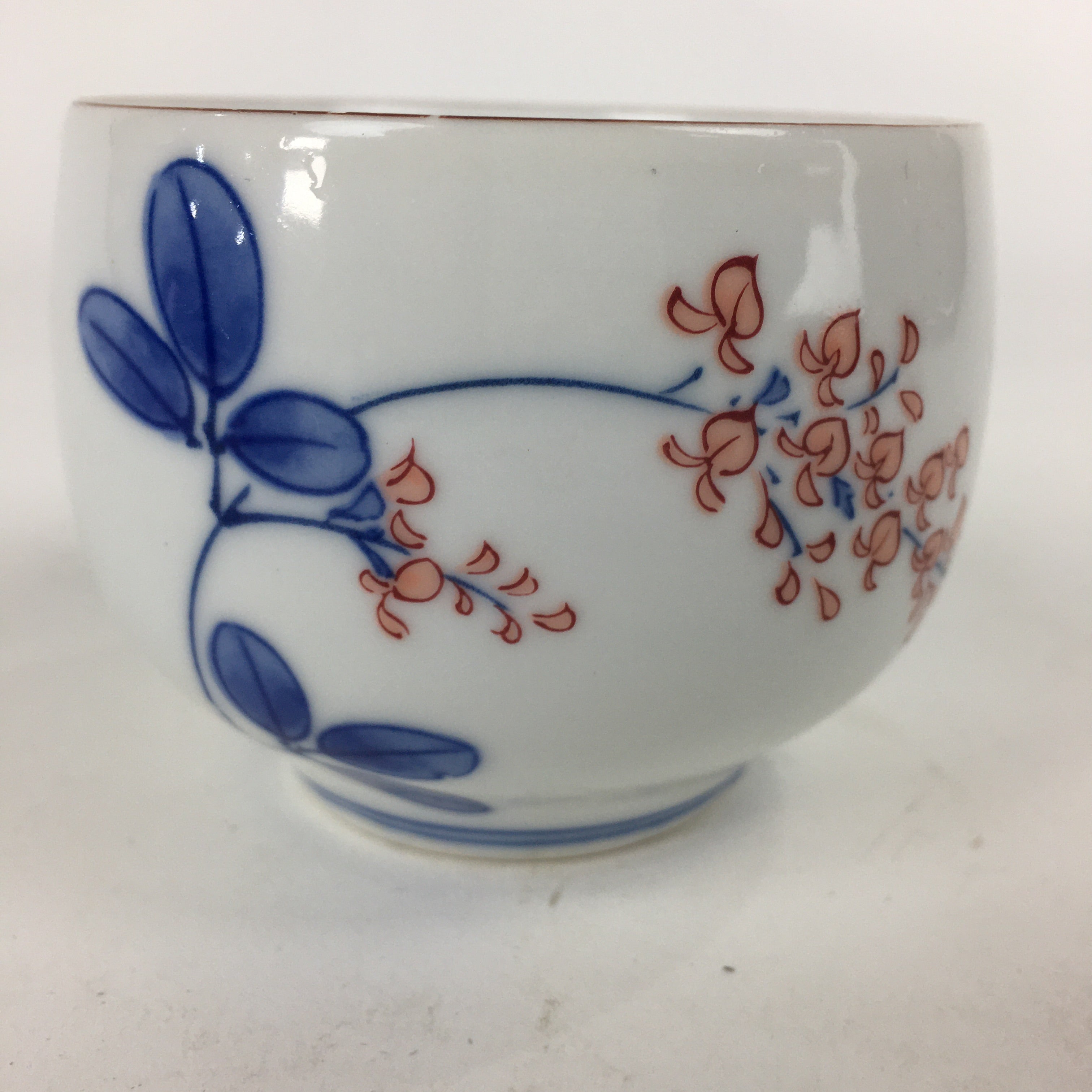Japanese Porcelain Teacup Yunomi Vtg White Red Flower Pottery Sencha TC268