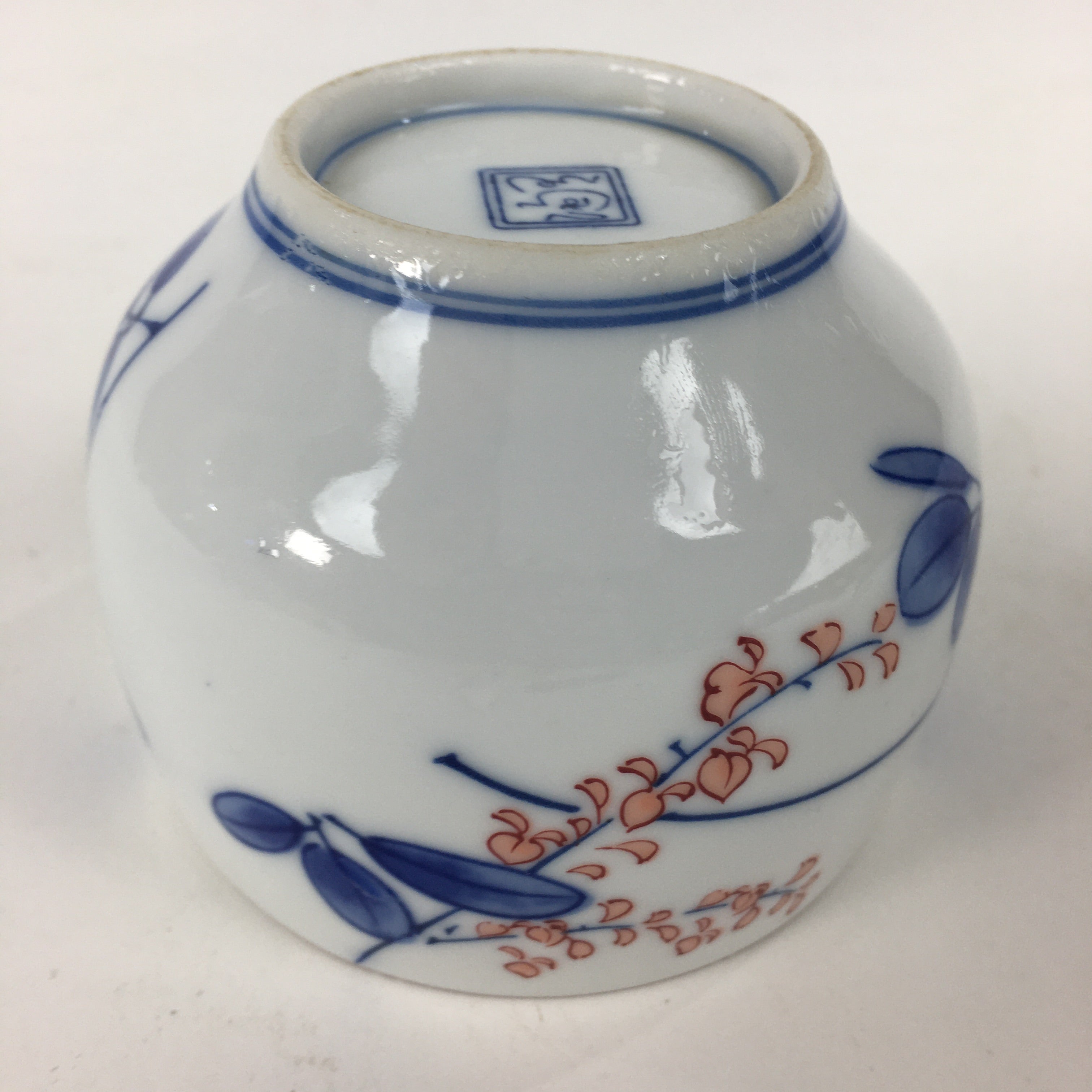 Japanese Porcelain Teacup Yunomi Vtg White Red Flower Pottery Sencha TC268