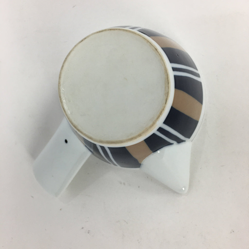 Japanese Porcelain Teapot Vtg Kyusu Pottery White Blue Brown Stripes Sencha PP5