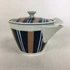 Japanese Porcelain Teapot Vtg Kyusu Pottery White Blue Brown Stripes Sencha PP5