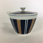 Japanese Porcelain Teapot Vtg Kyusu Pottery White Blue Brown Stripes Sencha PP5