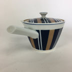Japanese Porcelain Teapot Vtg Kyusu Pottery White Blue Brown Stripes Sencha PP5