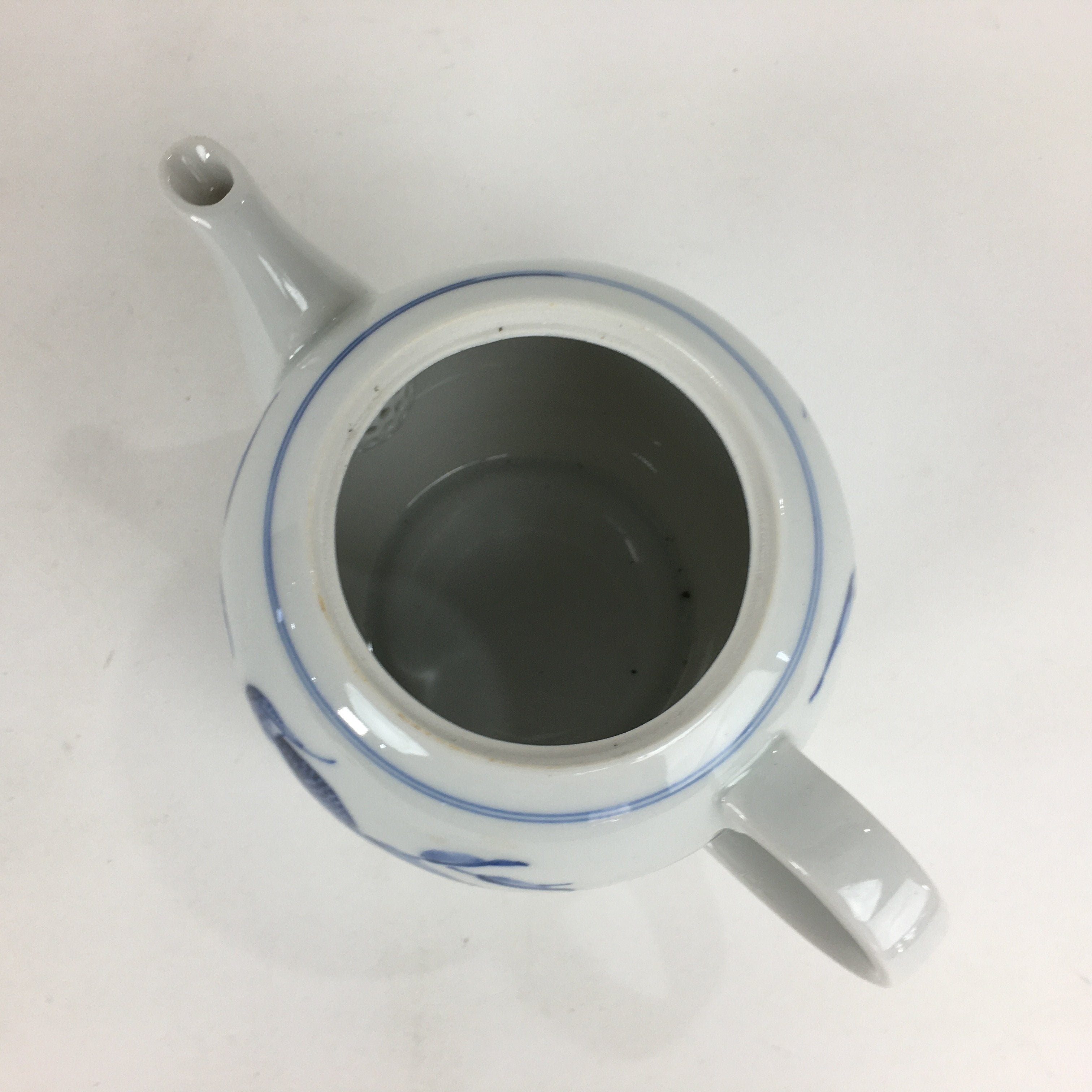 Japanese Porcelain Teapot Vtg Kyusu Pottery White Blue Sometsuke Sencha PP595
