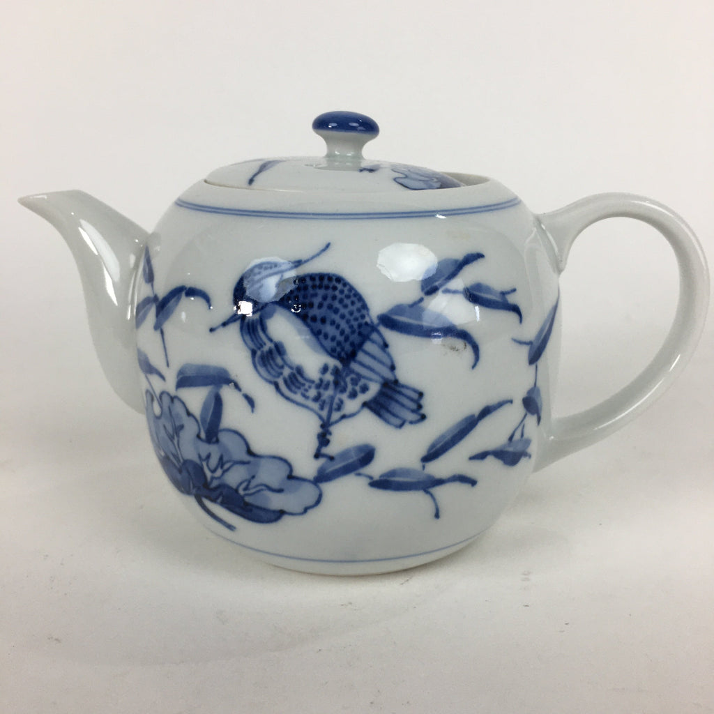 Japanese Porcelain Teapot Vtg Kyusu Pottery White Blue Sometsuke Sencha PP595