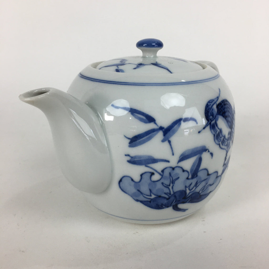 Japanese Porcelain Teapot Vtg Kyusu Pottery White Blue Sometsuke Sencha PP595