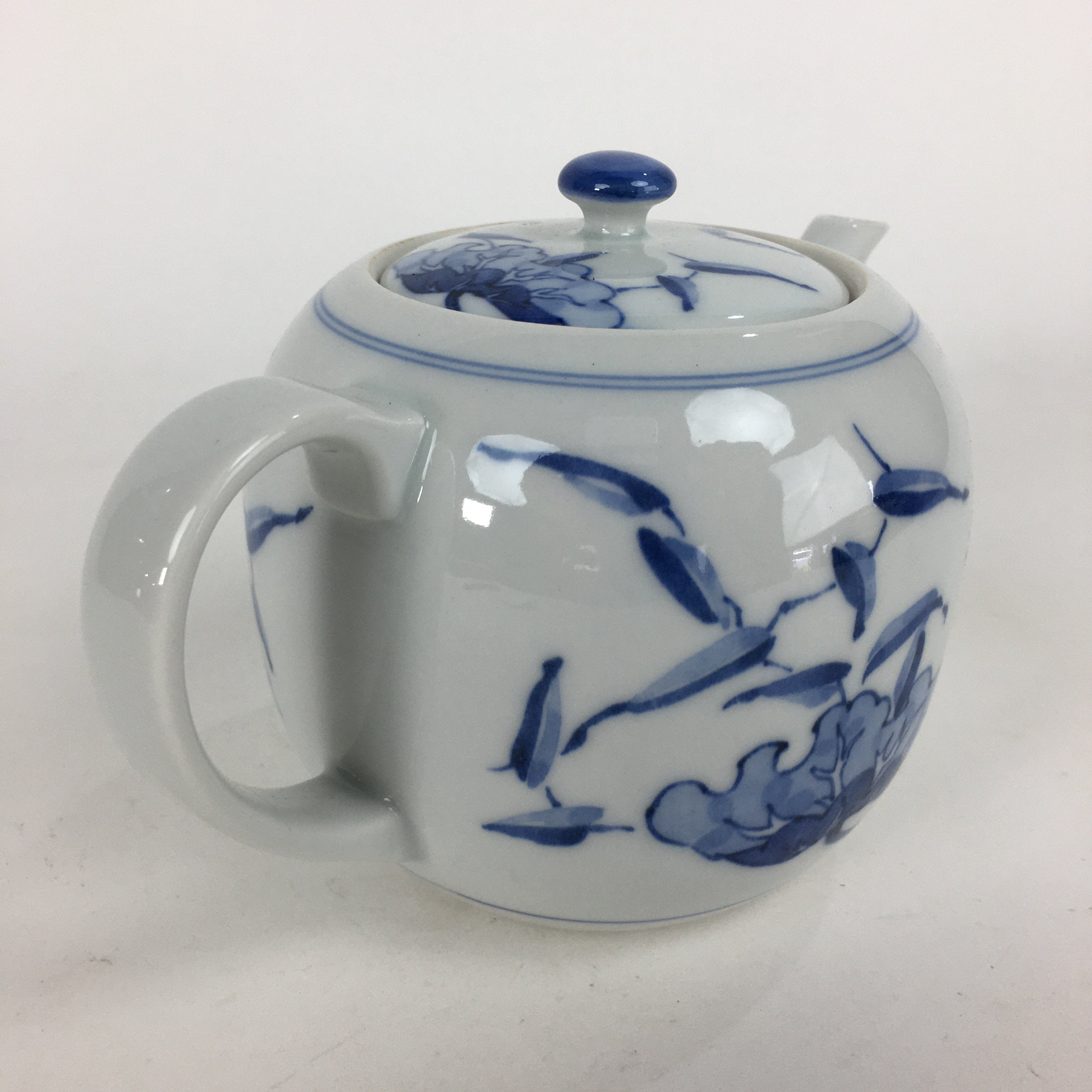 Japanese Porcelain Teapot Vtg Kyusu Pottery White Blue Sometsuke Sencha PP595