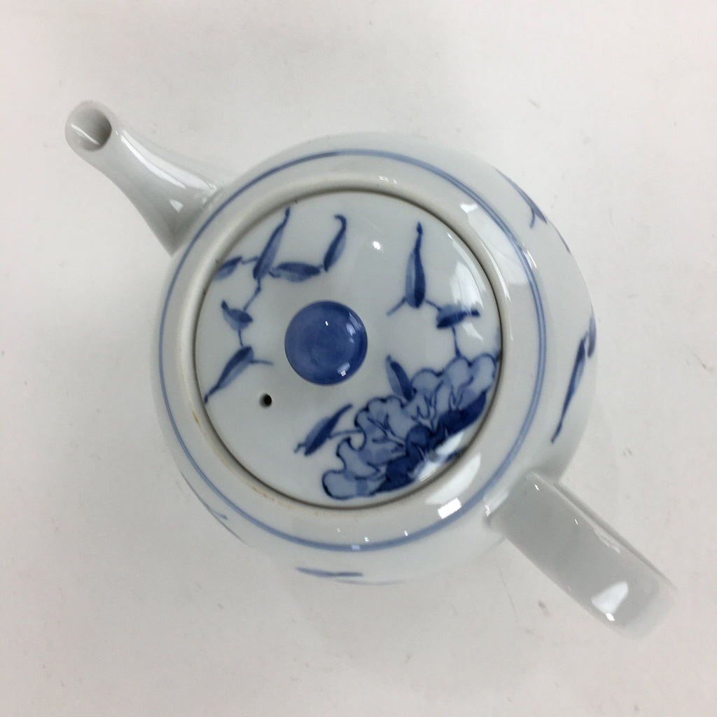 Japanese Porcelain Teapot Vtg Kyusu Pottery White Blue Sometsuke Sencha PP595