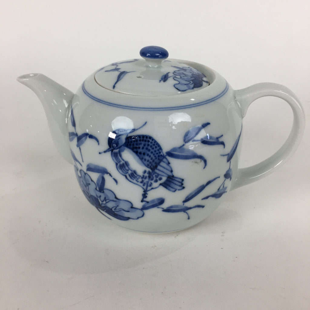 Japanese Porcelain Teapot Vtg Kyusu Pottery White Blue Sometsuke Sencha PP595