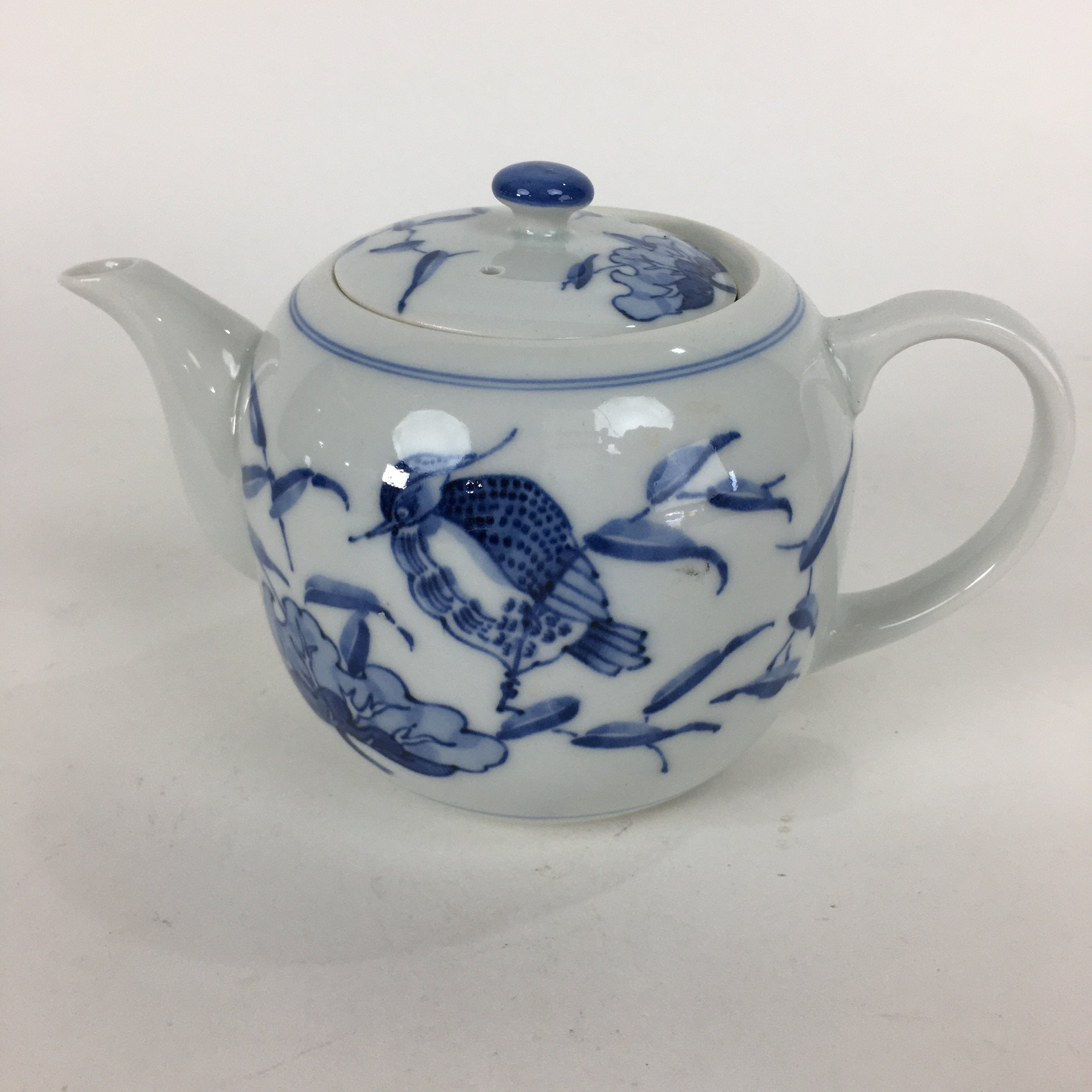 Japanese Porcelain Teapot Vtg Kyusu Pottery White Blue Sometsuke Sencha PP595