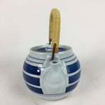 Japanese Porcelain Teapot Vtg Kyusu Pottery White Blue Stripes Sencha PP579