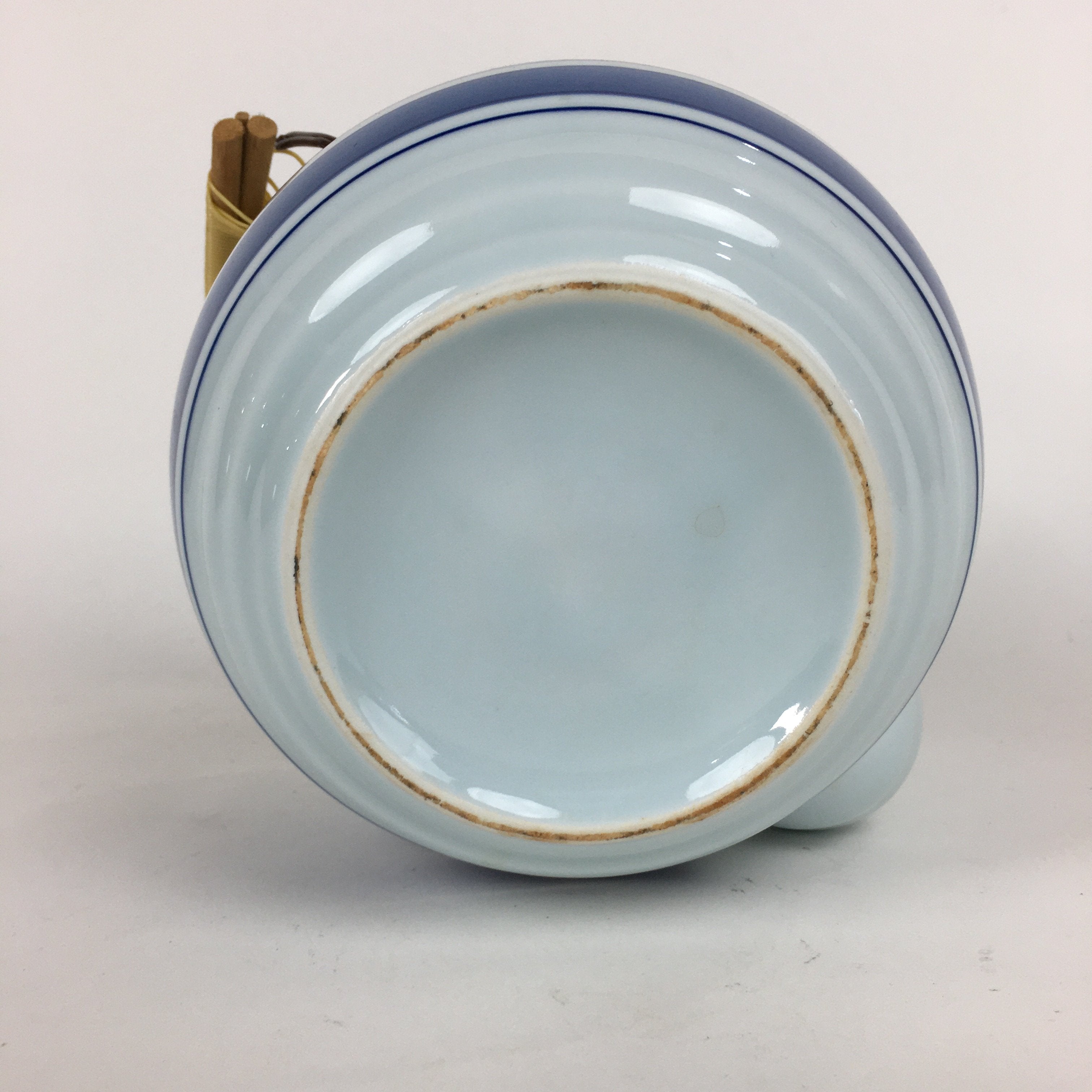 Japanese Porcelain Teapot Vtg Kyusu Pottery White Blue Stripes Sencha PP594
