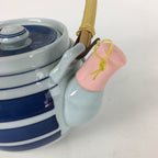 Japanese Porcelain Teapot Vtg Kyusu Pottery White Blue Stripes Sencha PP594