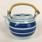 Japanese Porcelain Teapot Vtg Kyusu Pottery White Blue Stripes Sencha PP594