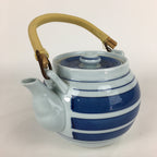 Japanese Porcelain Teapot Vtg Kyusu Pottery White Blue Stripes Sencha PP594