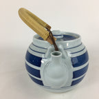 Japanese Porcelain Teapot Vtg Kyusu Pottery White Blue Stripes Sencha PP594