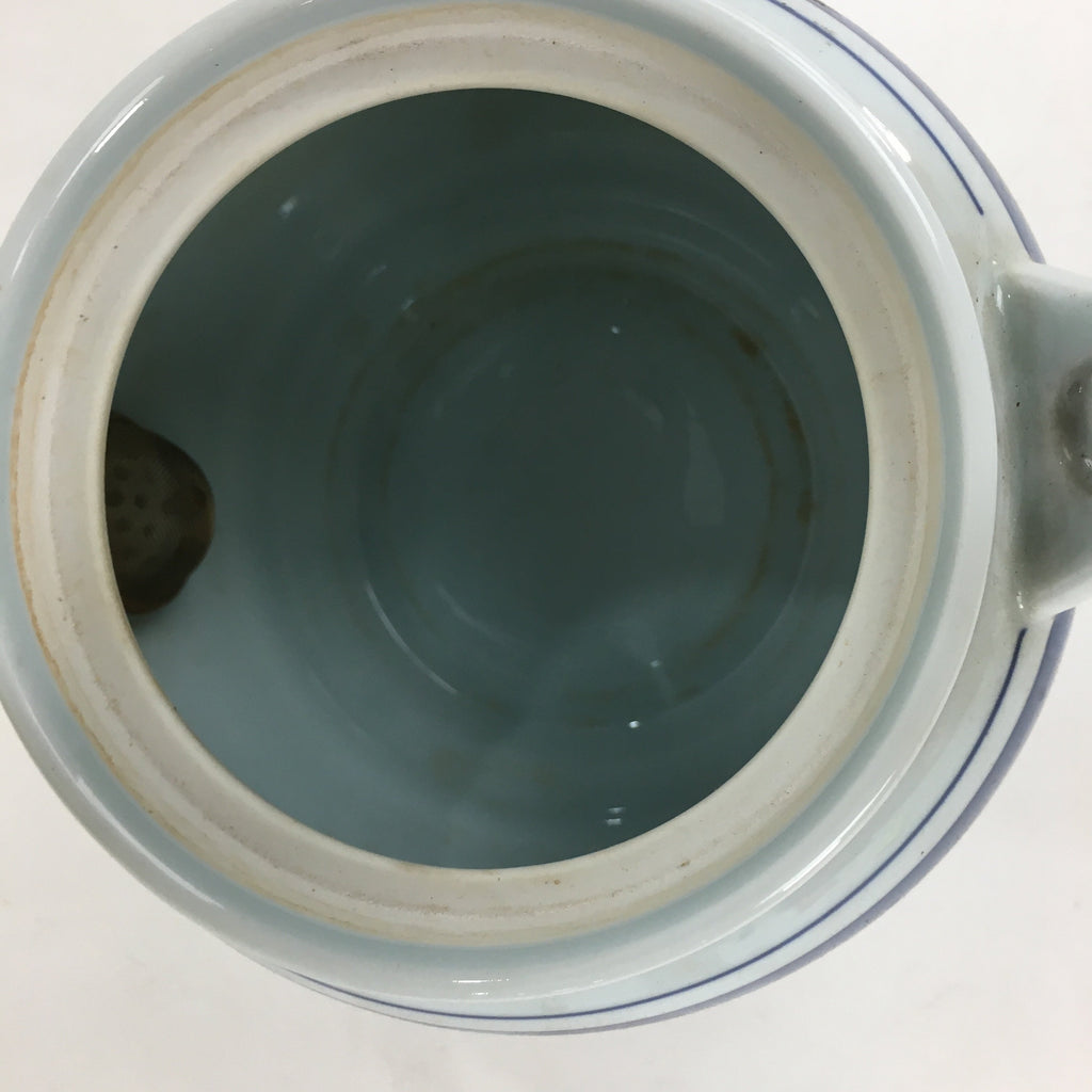 Japanese Porcelain Teapot Vtg Kyusu Pottery White Blue Stripes Sencha PP594
