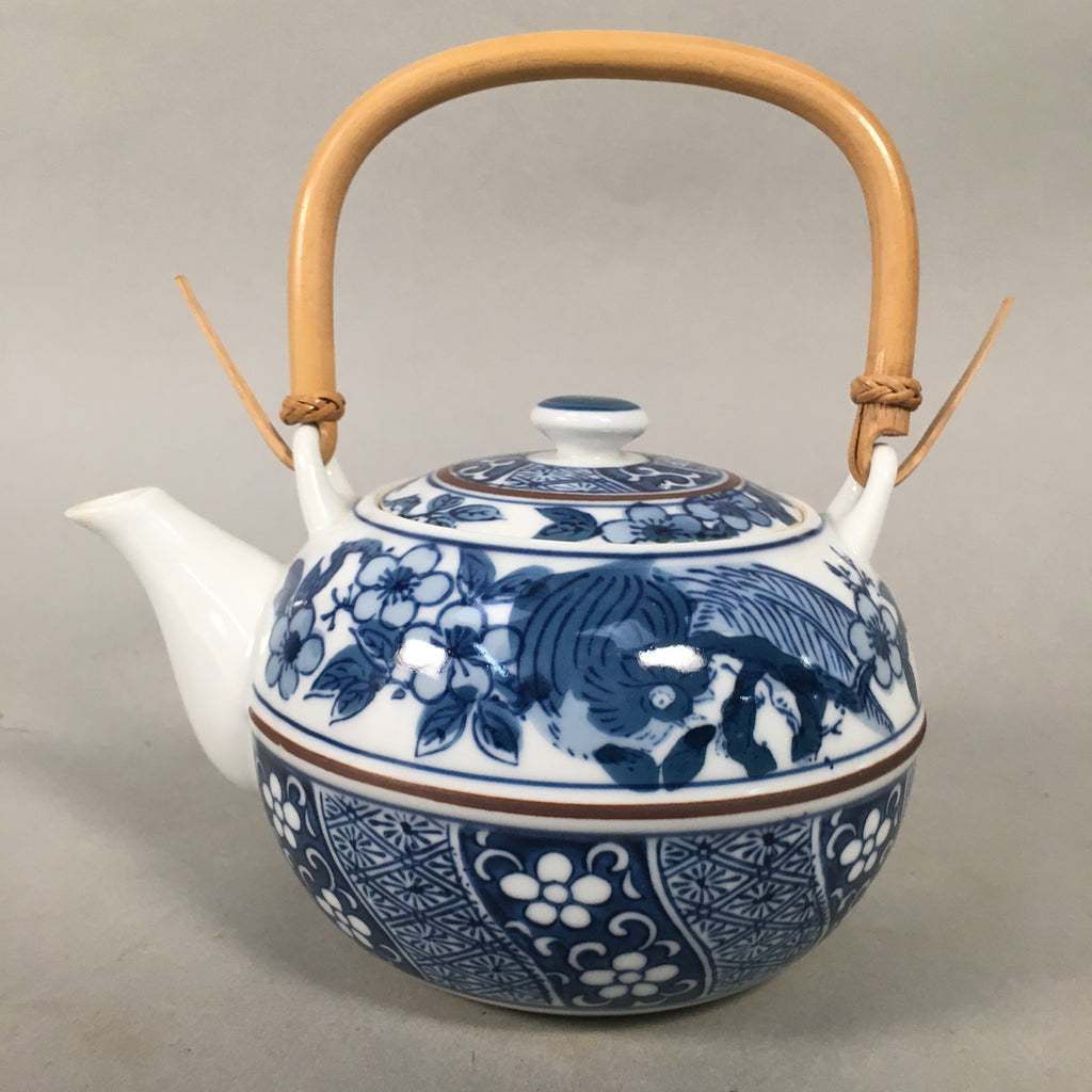 Japanese Porcelain Teapot Vtg Kyusu Sencha Arita ware Blue White Sometsuke PP41