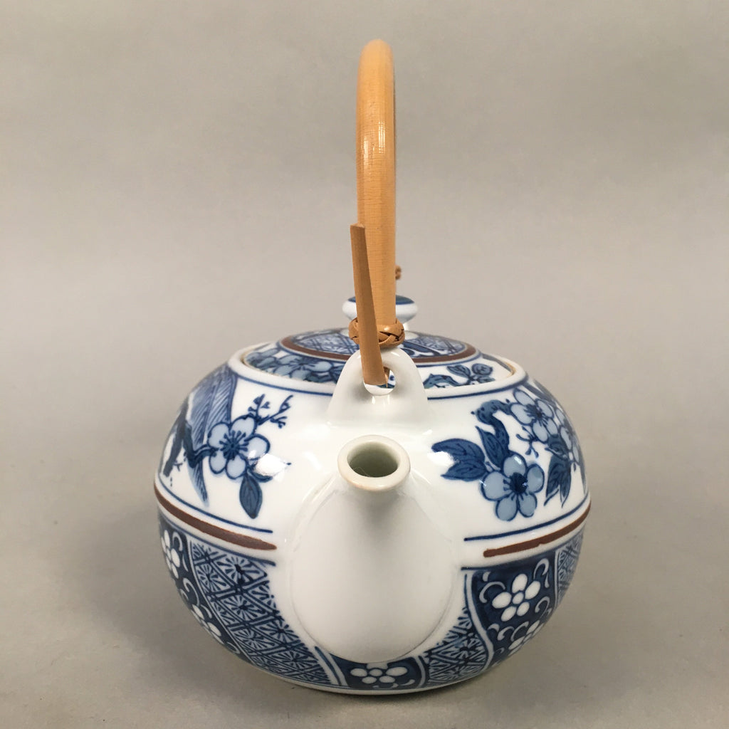Japanese Porcelain Teapot Vtg Kyusu Sencha Arita ware Blue White Sometsuke PP41