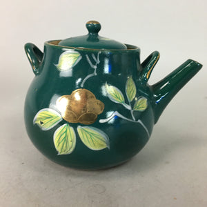 Japanese Porcelain Teapot Vtg Kyusu Sencha Green Floral Camellia PP128