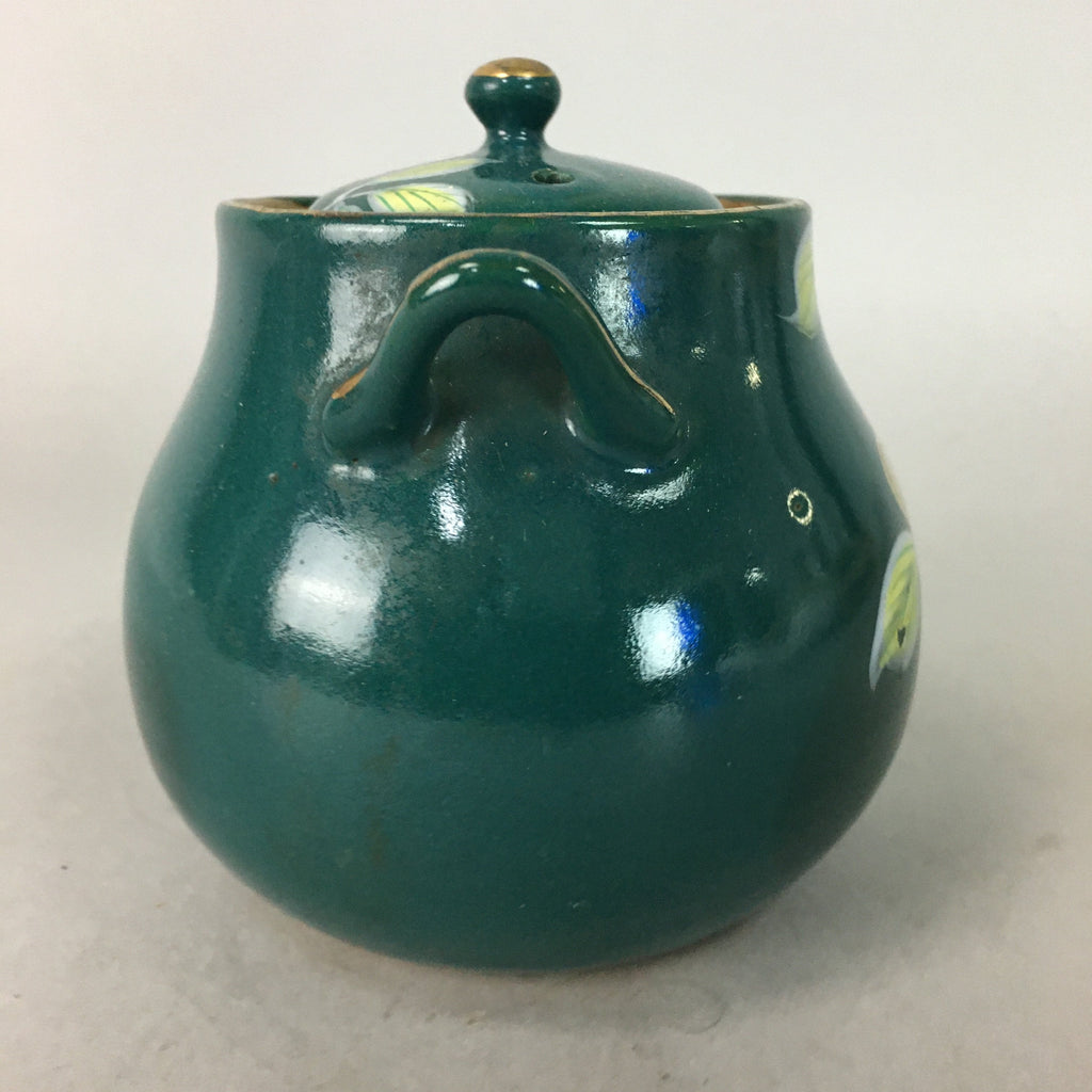 Japanese Porcelain Teapot Vtg Kyusu Sencha Green Floral Camellia PP128