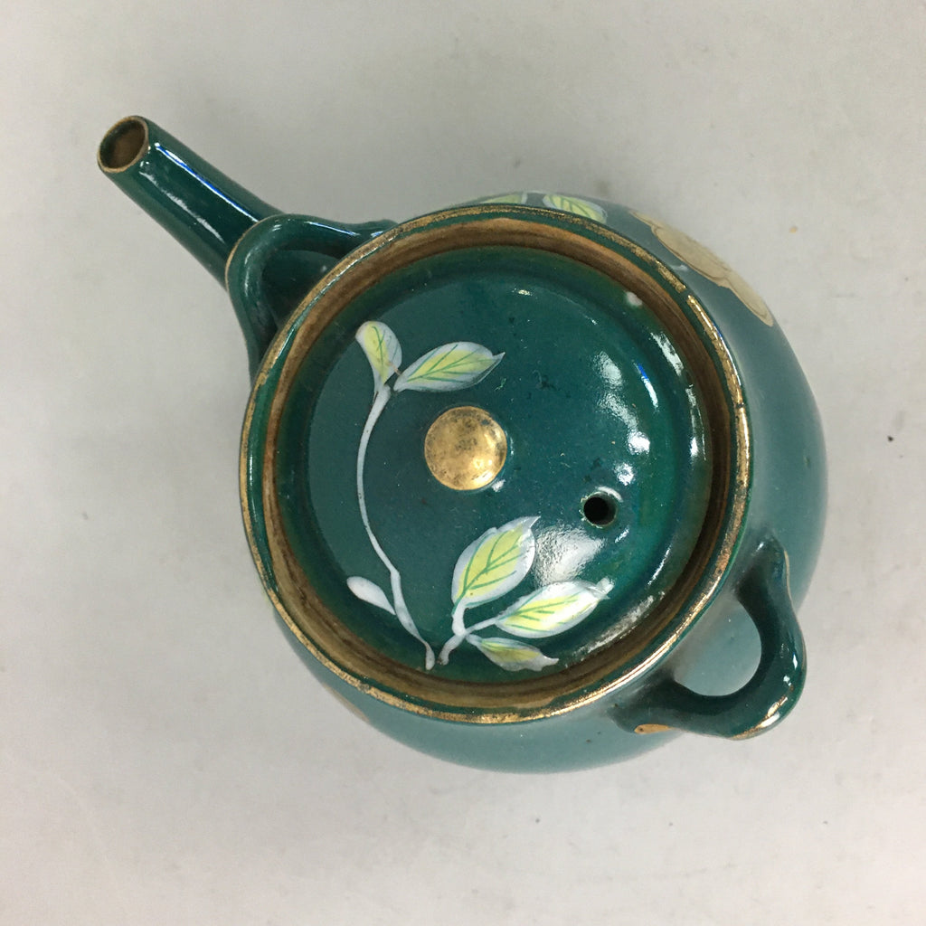 Japanese Porcelain Teapot Vtg Kyusu Sencha Green Floral Camellia PP128