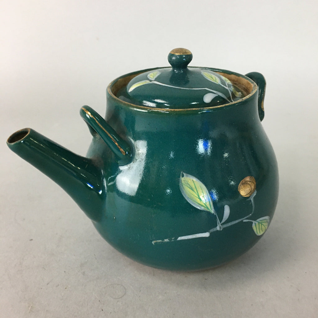 Japanese Porcelain Teapot Vtg Kyusu Sencha Green Floral Camellia PP128